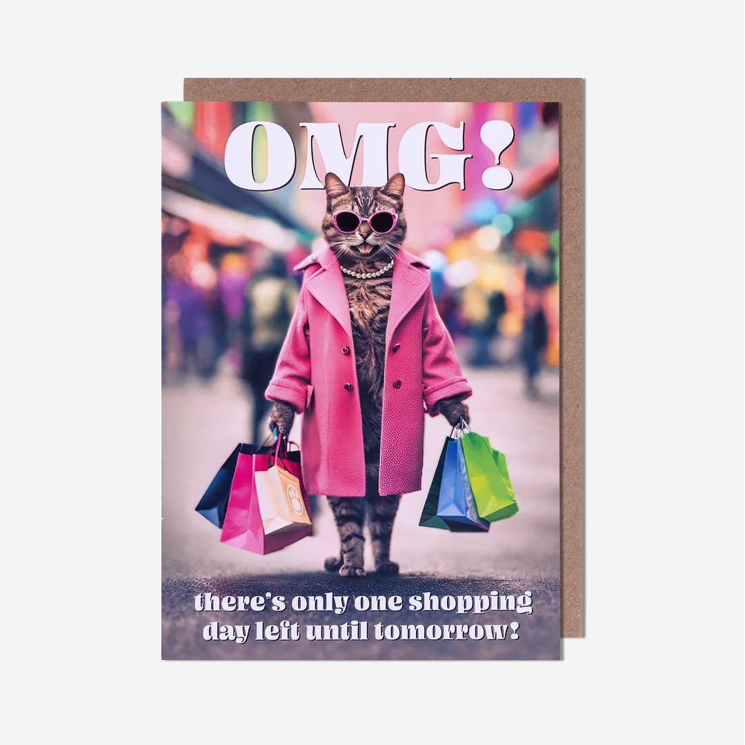 Omg Shopping Cat Birthday Card