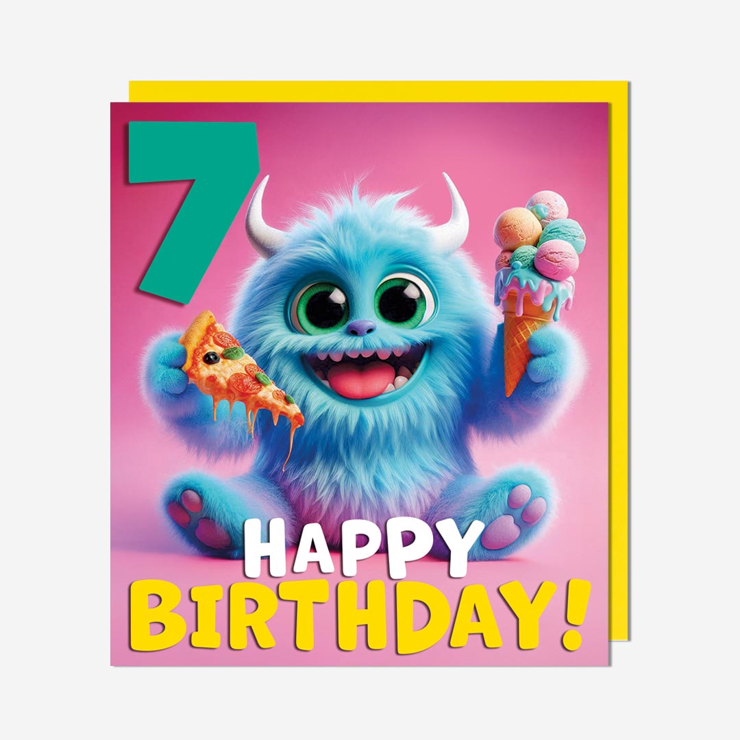 Ice Cream And Pizza Monster 7th Birthday Card