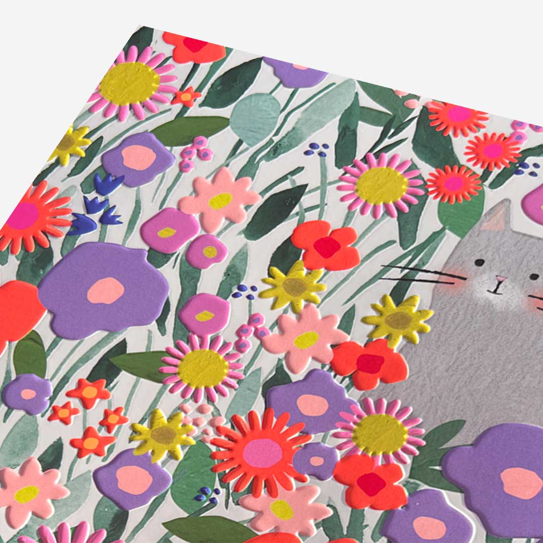 Floral cat birthday Blank Card