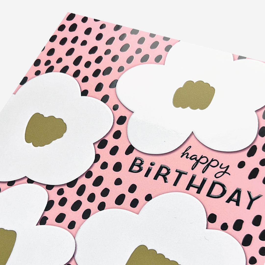 Pink green big floral Birthday Card
