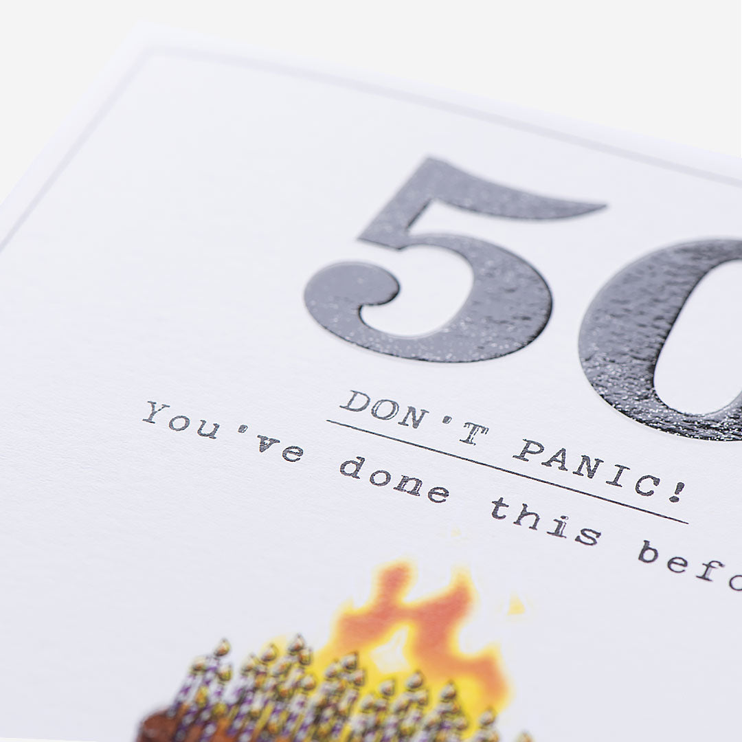 50 Don't Panic! Candles On Cake 50th Birthday Card