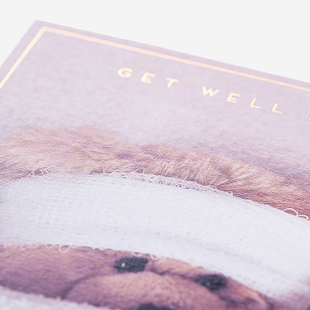 Teddy With Bandage Round Head Get Well Soon Card