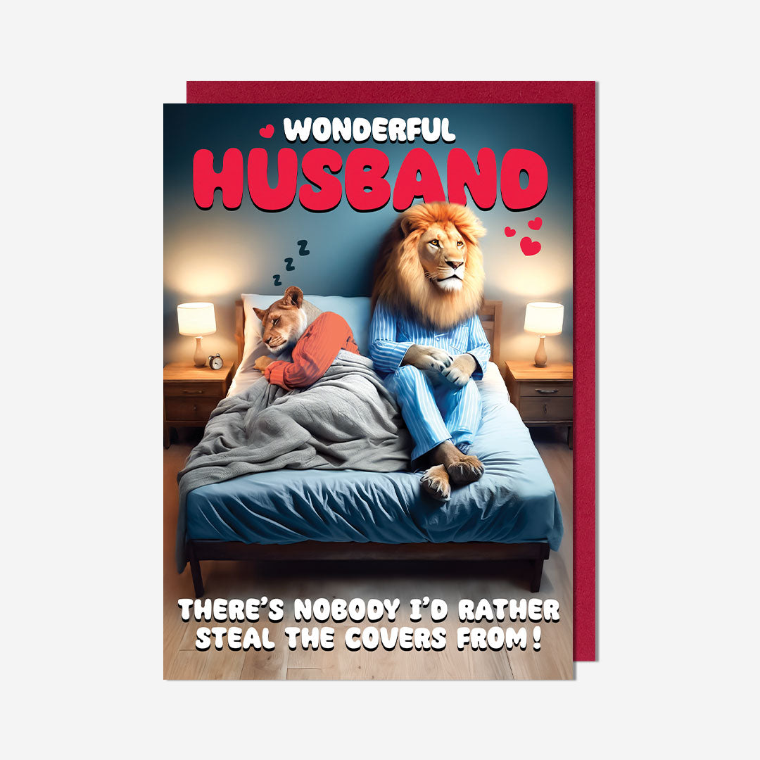 Husband Lion Steal Covers Card