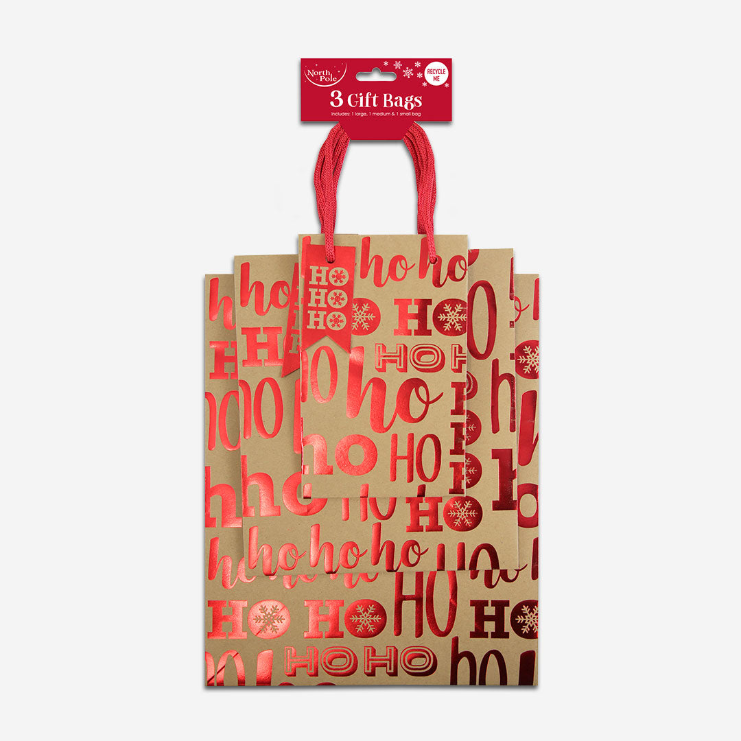 Ho Ho Ho 3 Pack Christmas Gift Bags