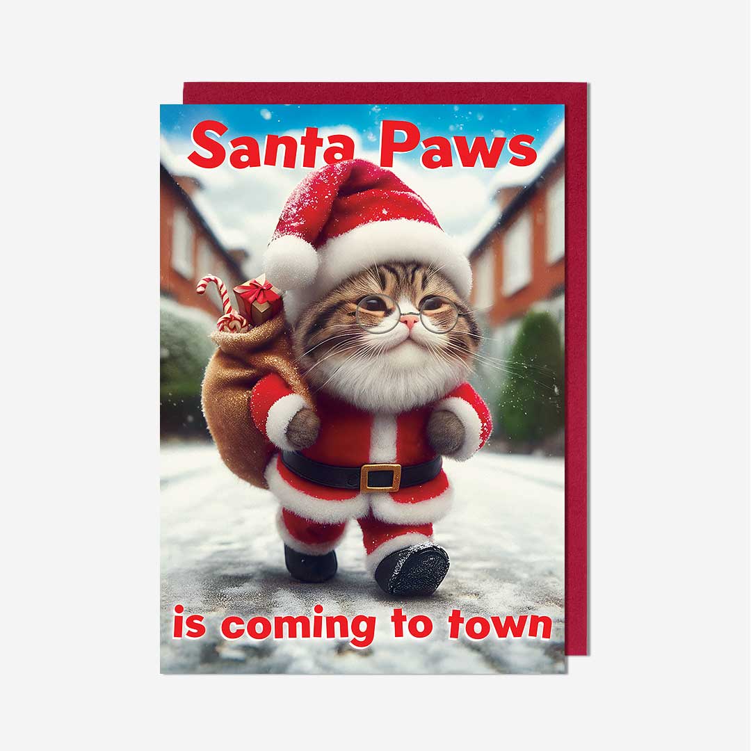 Santa Paws Cat Christmas Card