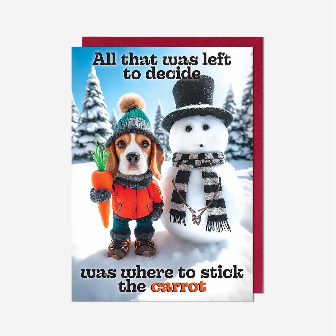 Snowman Stick The Carrot Christmas Card