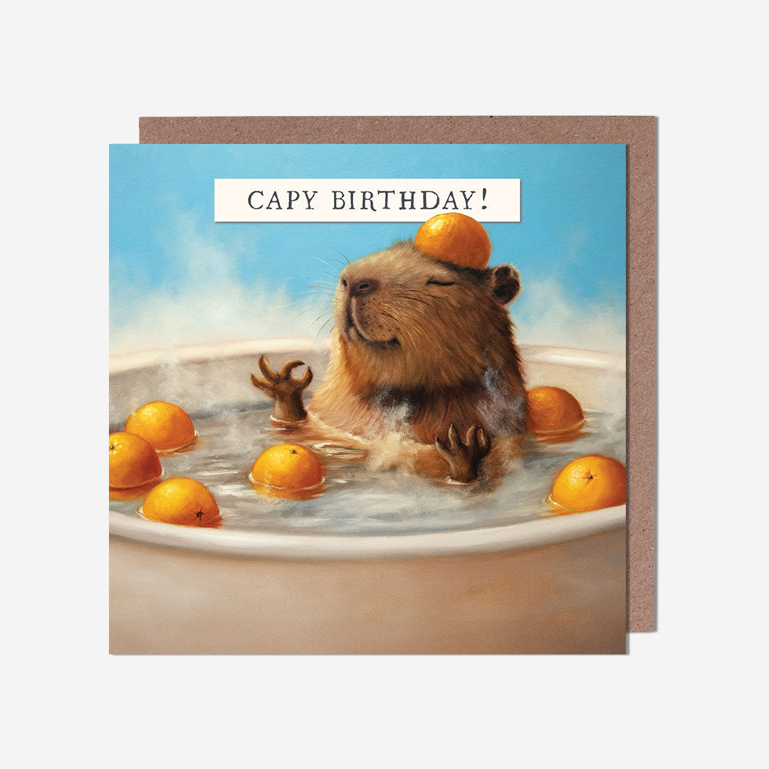 Capybara Bathing In Oranges Birthday Card