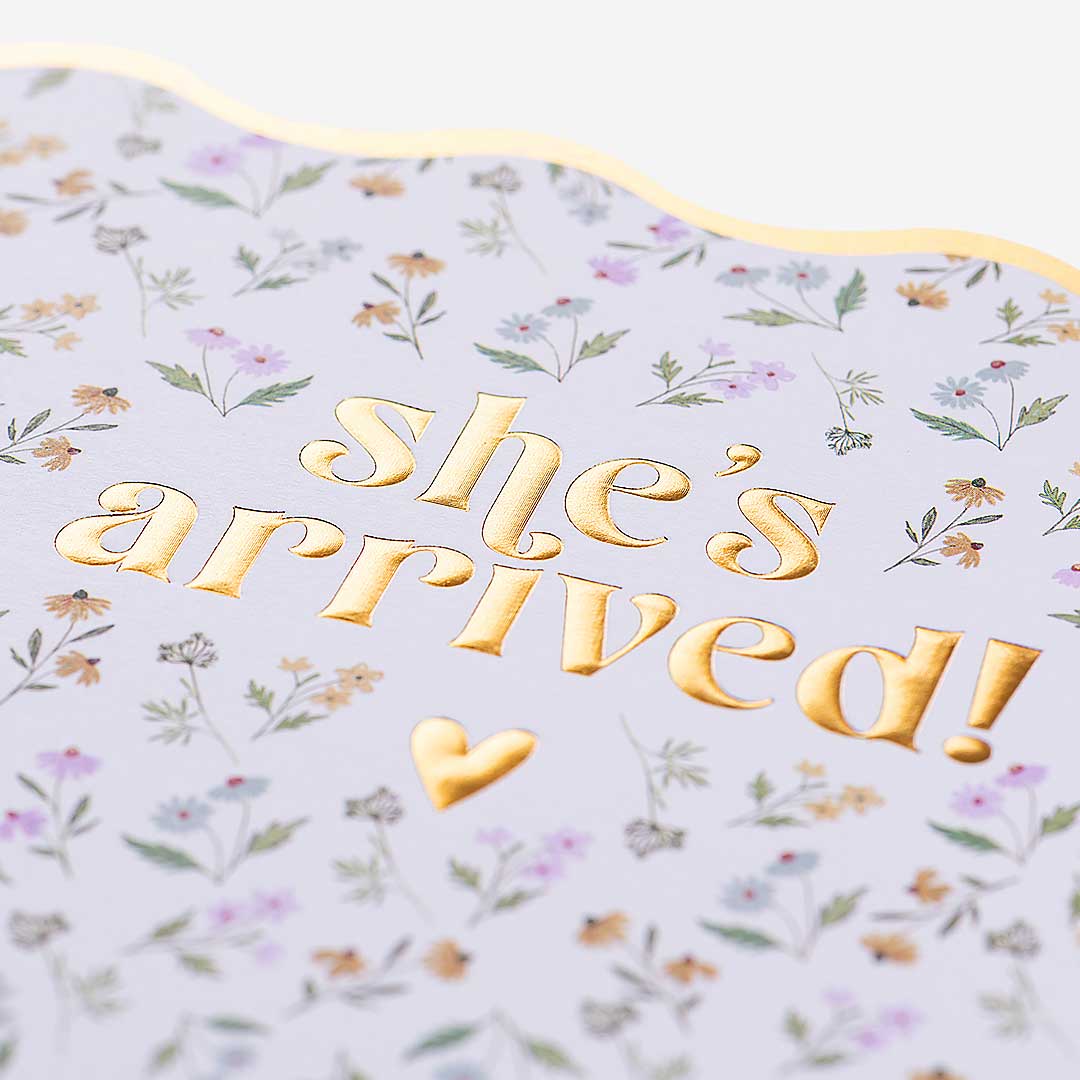She's Arrived Floral New Baby Girl Card
