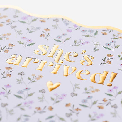 She's Arrived Floral New Baby Girl Card