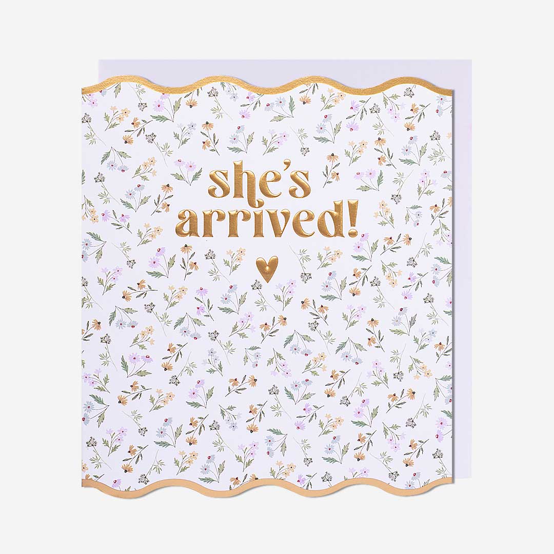She's Arrived Floral New Baby Girl Card