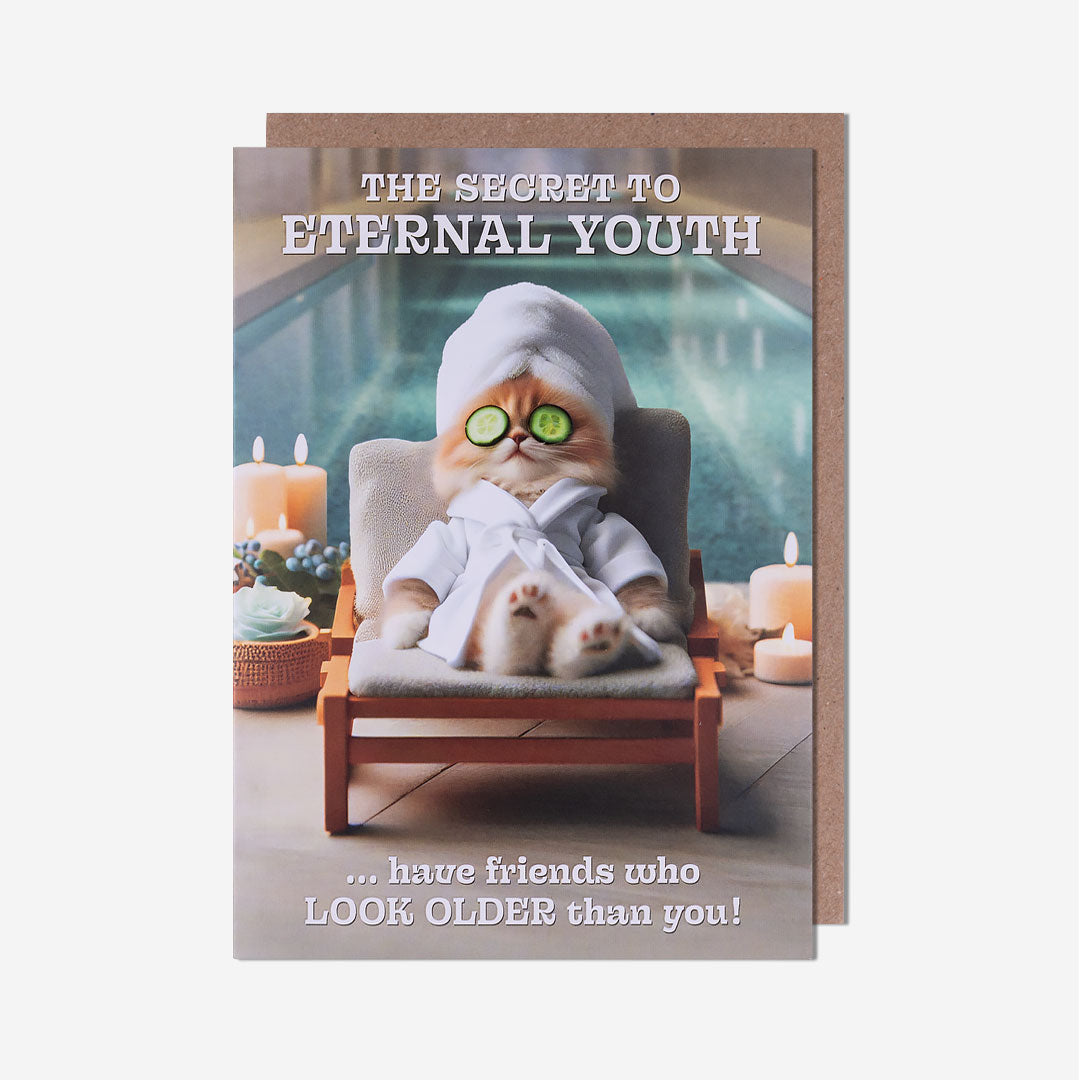 Eternal Youth Spa Cat Birthday Card