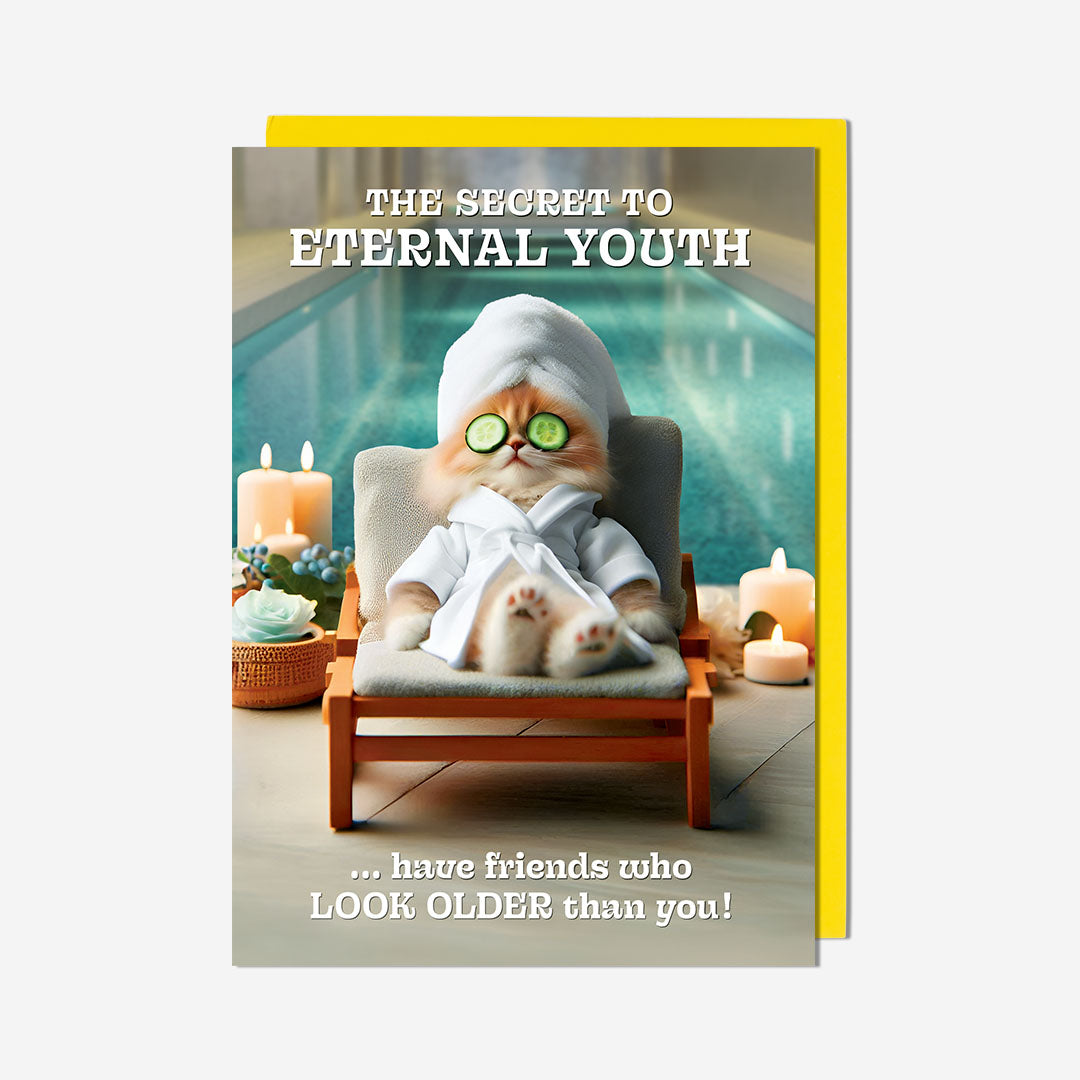 Eternal Youth Spa Cat Birthday Card