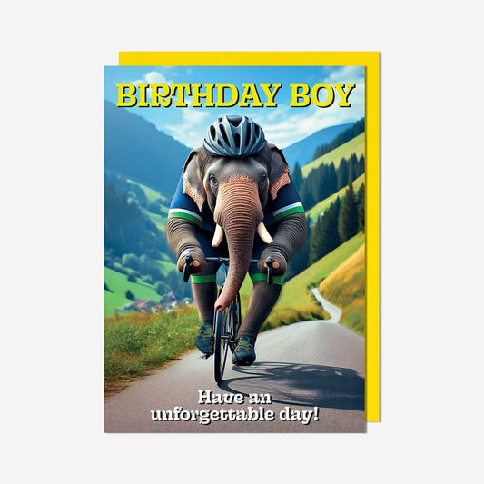 Cycling elephant Birthday Card