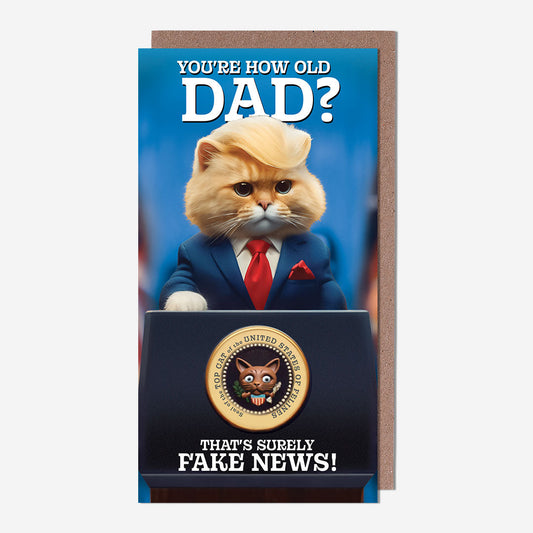 Dad fake news cat Dad Birthday Card