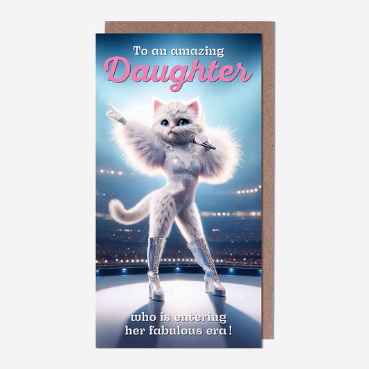 Daughter singing cat fab era Daughter Birthday Card