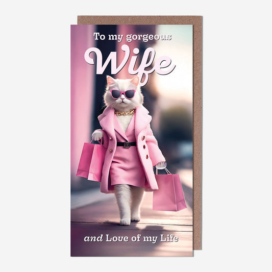 Wife shopping cat Wife Birthday Card