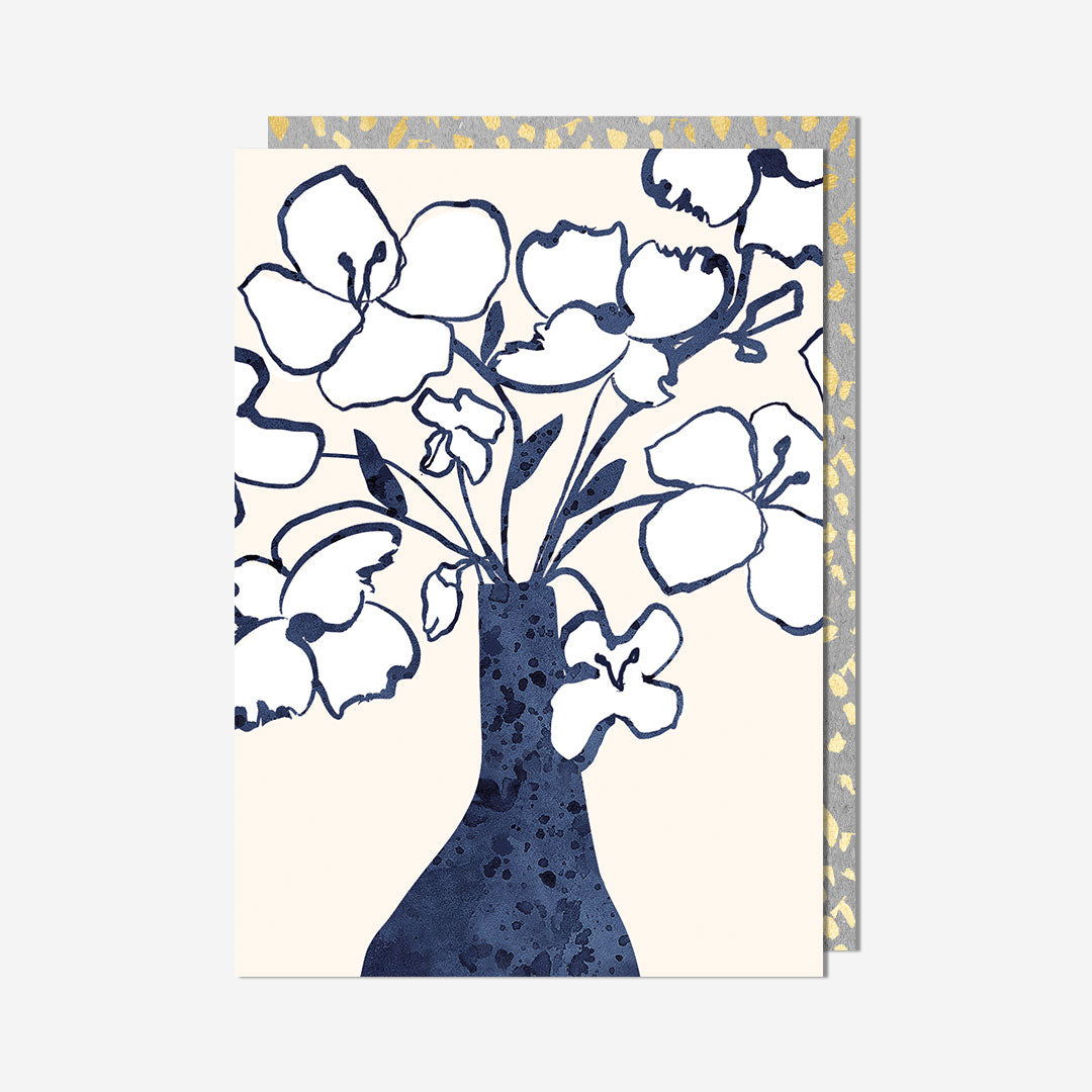 White Floral Vase Blank Card