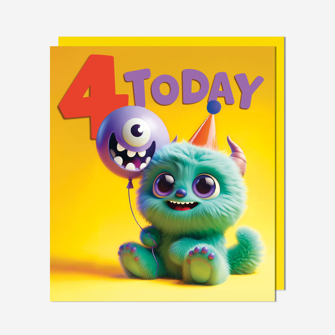 Today Monster With Balloon 4th Birthday Card