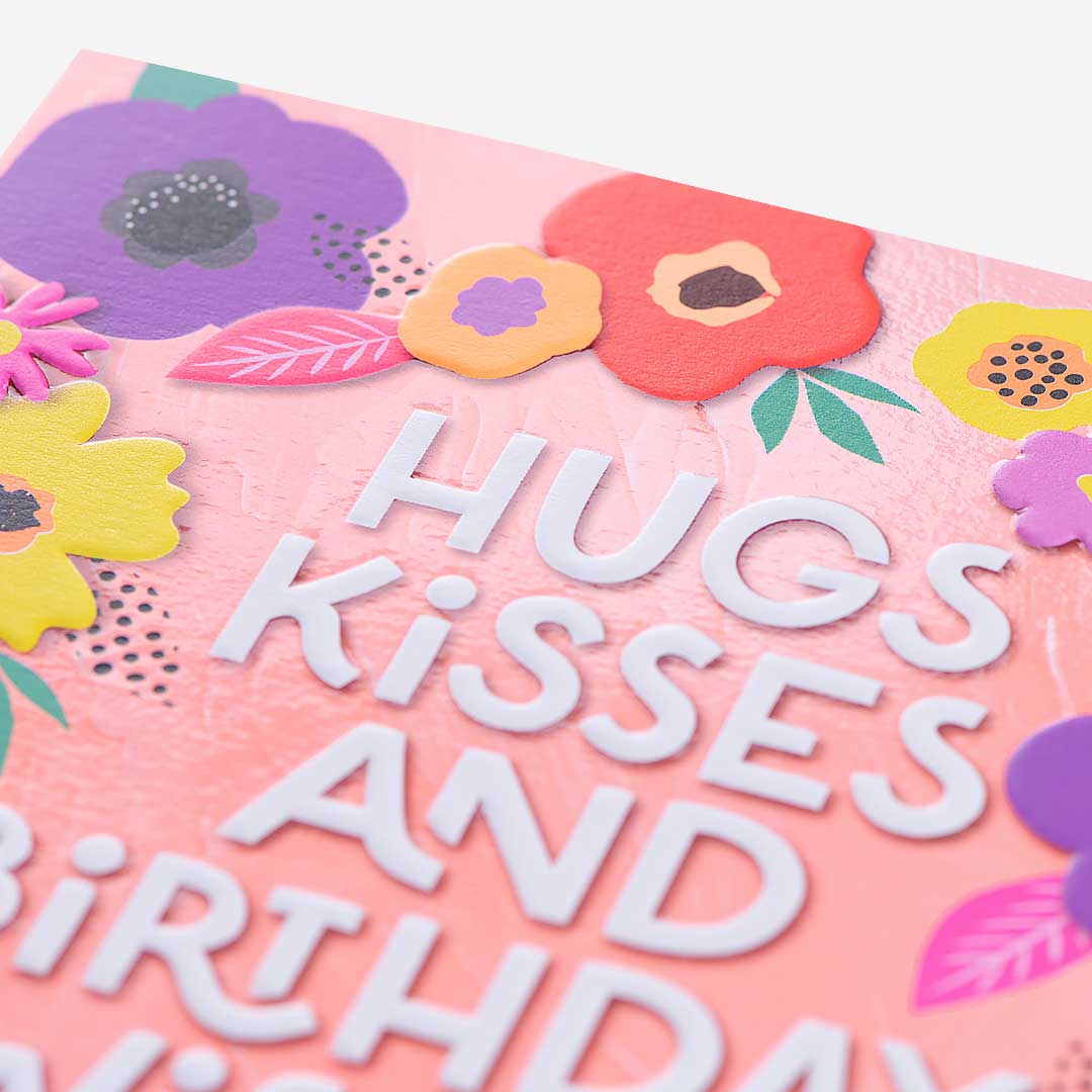 Hugs & Kisses Floral Birthday Card