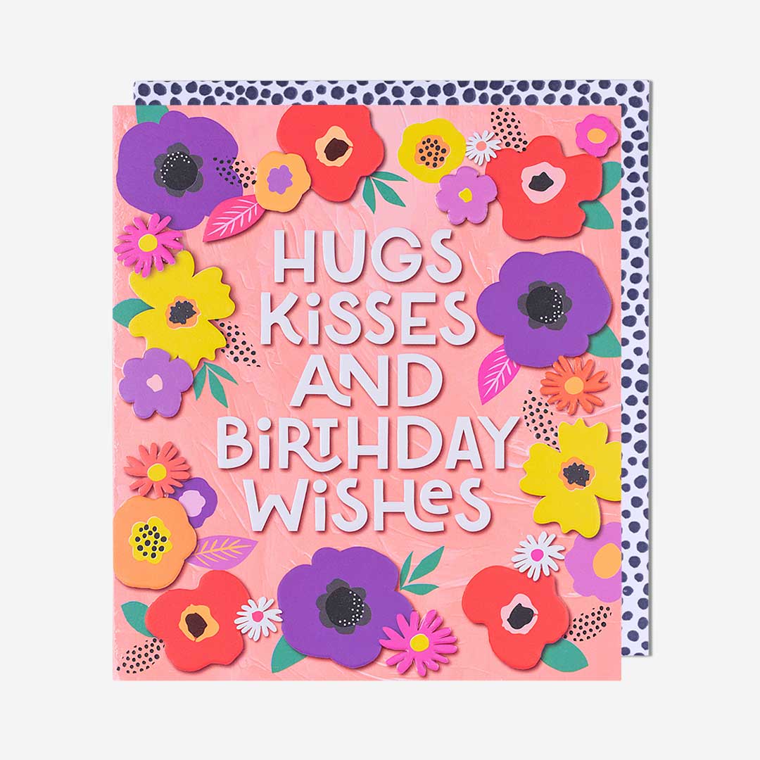 Hugs & Kisses Floral Birthday Card