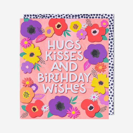 Hugs & Kisses Floral Birthday Card