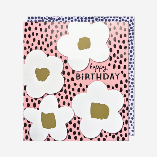 Pink green big floral Birthday Card