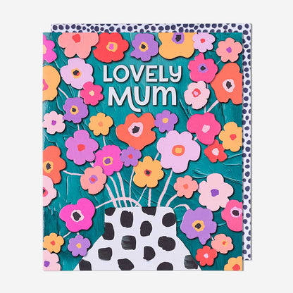 Lovely Mum Stripe Vase Floral Birthday Card
