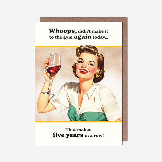 Woman Drinking Wine Misses Gym Birthday Card