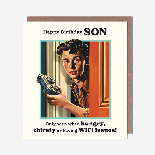 Son holding games console Son Birthday Card