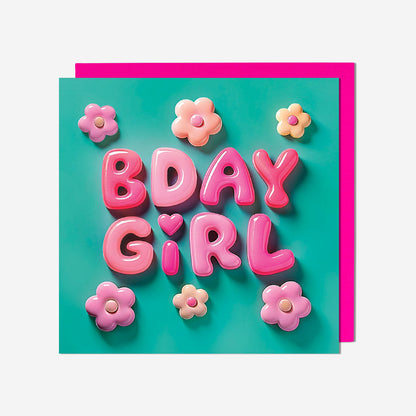 Bday Girl Flower Birthday Card