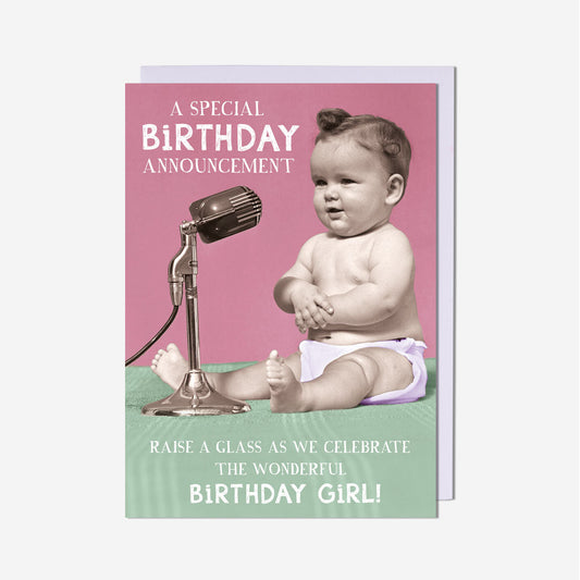 Announcement Baby Microphone Birthday Card