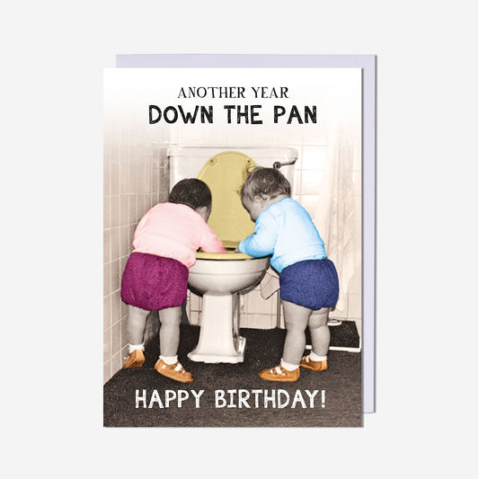 Two Kids Down The Pan Birthday Card