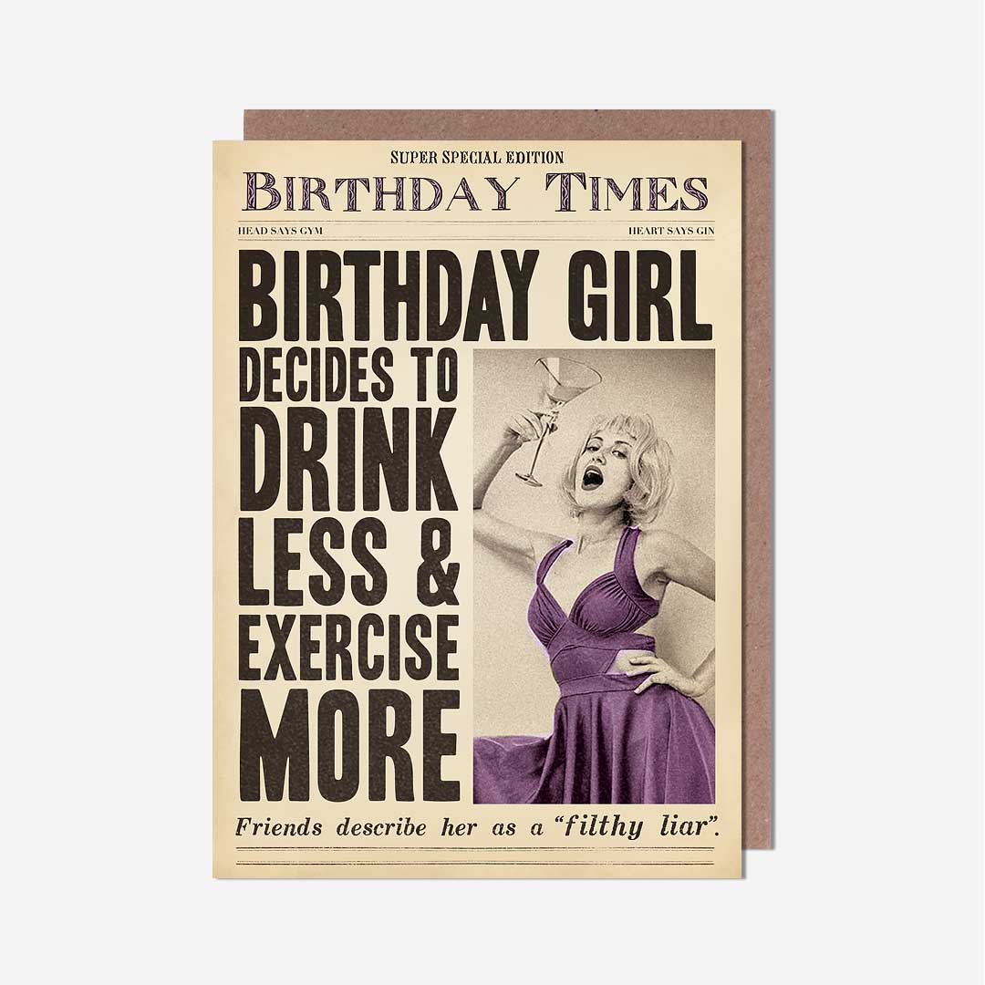 Drink Less & Exercise More Birthday Card