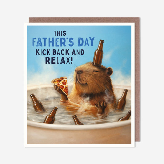 Capybara Eating Pizza In Hottub General Card