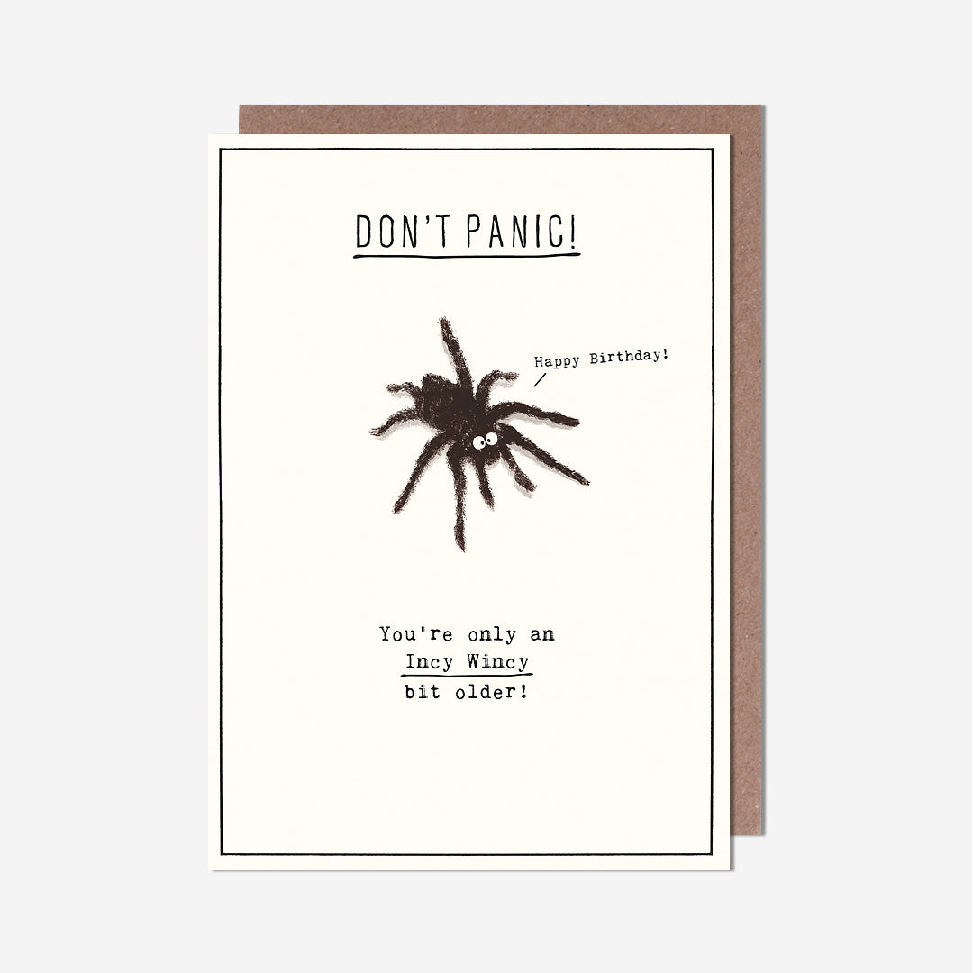 Spider Don't Panic Birthday Card
