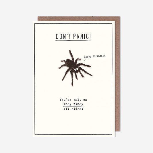 Spider Don't Panic Birthday Card