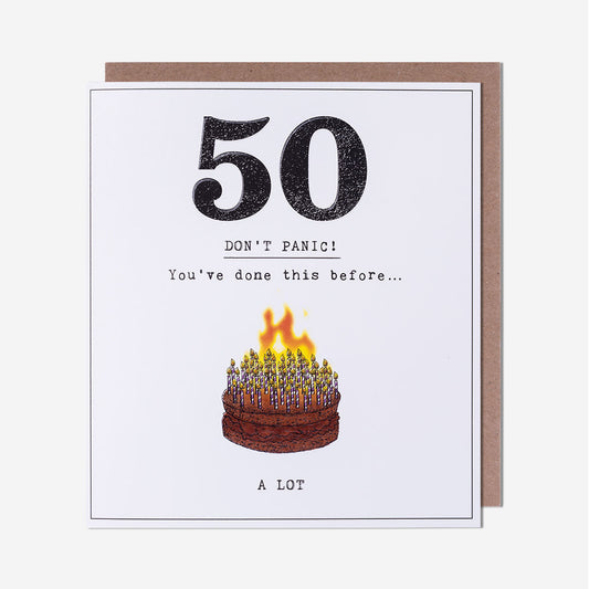 50 Don't Panic! Candles On Cake 50th Birthday Card