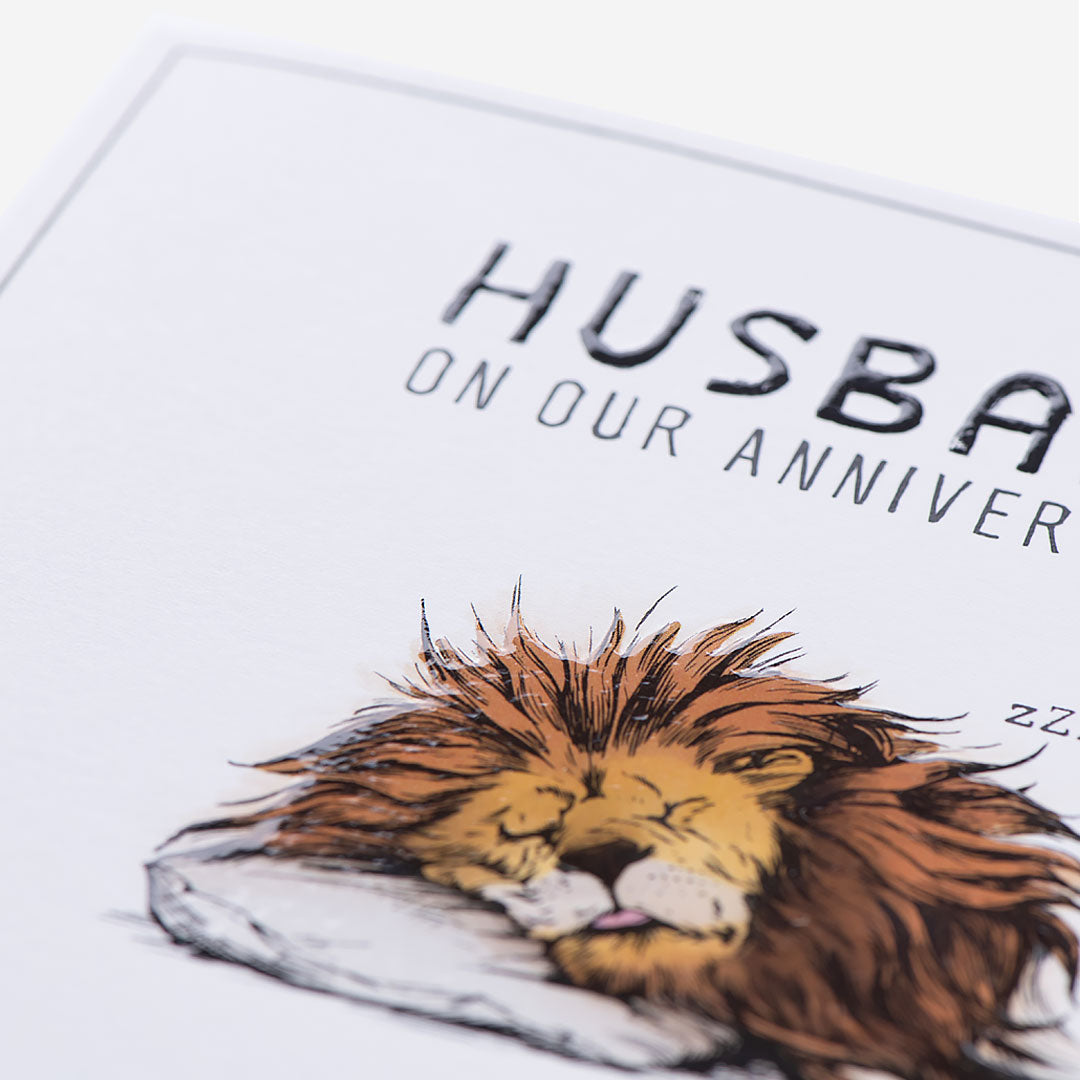 Lion Snoring Husband Anniversary Card