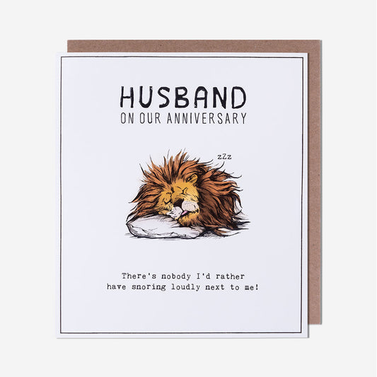 Lion Snoring Husband Anniversary Card