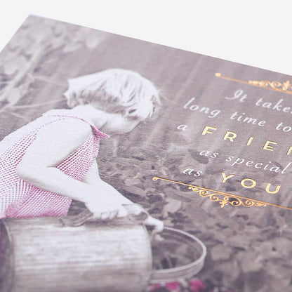 Girl Watering Flowers Friend Card