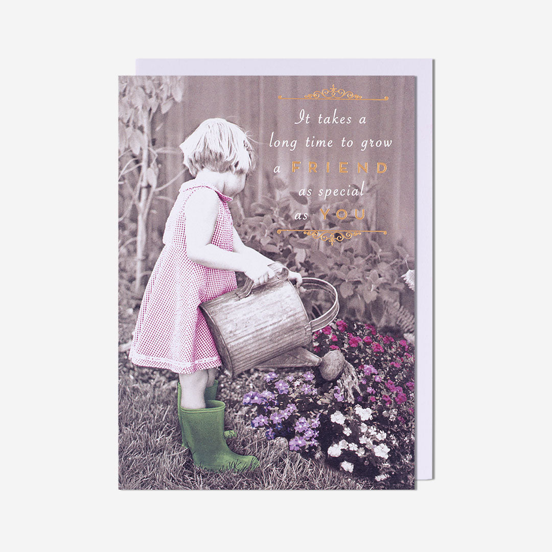 Girl Watering Flowers Friend Card