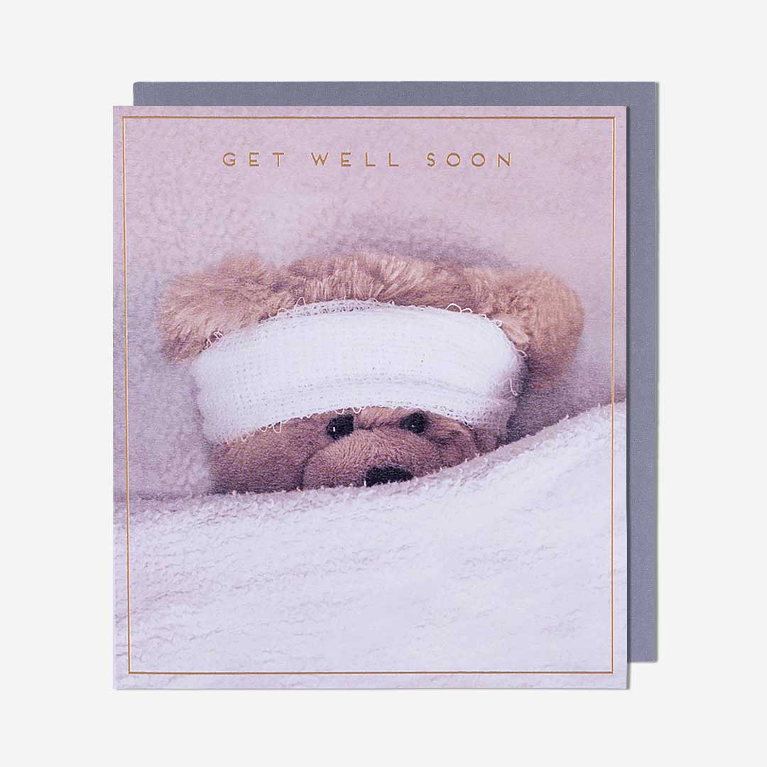 Teddy With Bandage Round Head Get Well Soon Card