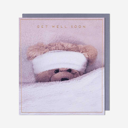 Teddy With Bandage Round Head Get Well Soon Card