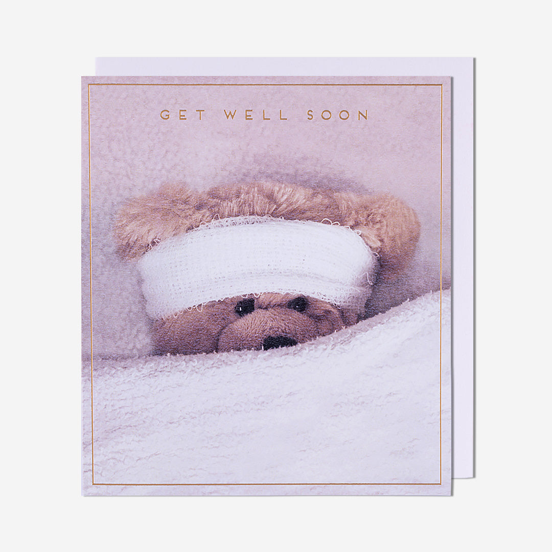 Teddy With Bandage Round Head Get Well Soon Card