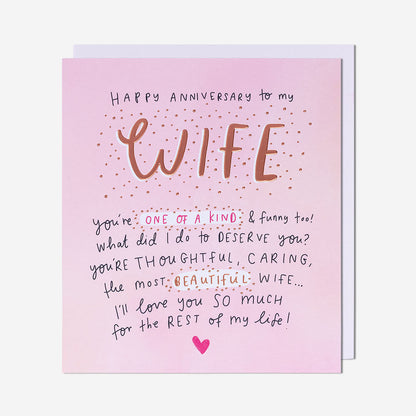 One Of A Kind Wife Anniversary Card