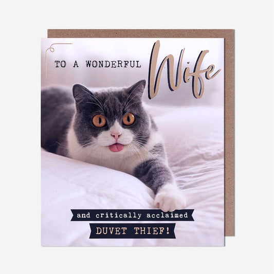 Critically Acclaimed Duvet Thief! Wife Birthday Card