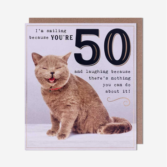 50 Cat Smiling Nothing About It 50th Birthday Card