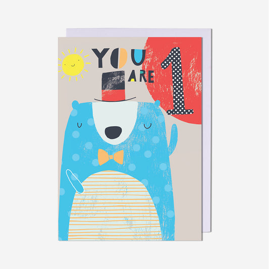 Bear With Hat 1st Birthday Card
