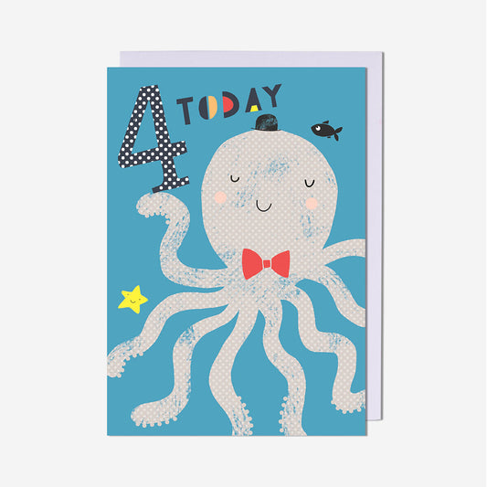 Octopus 4th Birthday Card