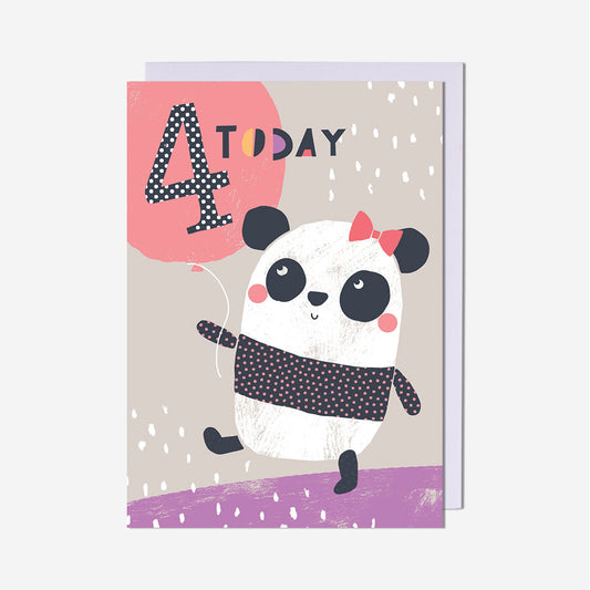 Panda With Balloon 4th Birthday Card